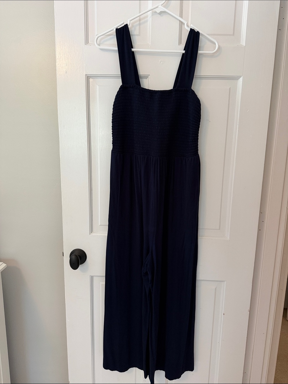 LOFT Navy Blue Smocked Wide-Strap Jumpsuit